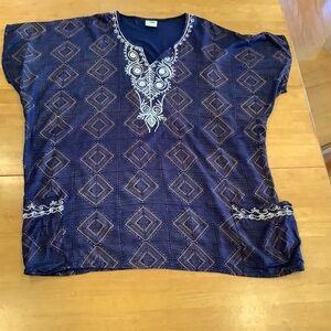 Simply Heritage Blouse Top Size Large Oversized Short Sleeves Blue Embellished